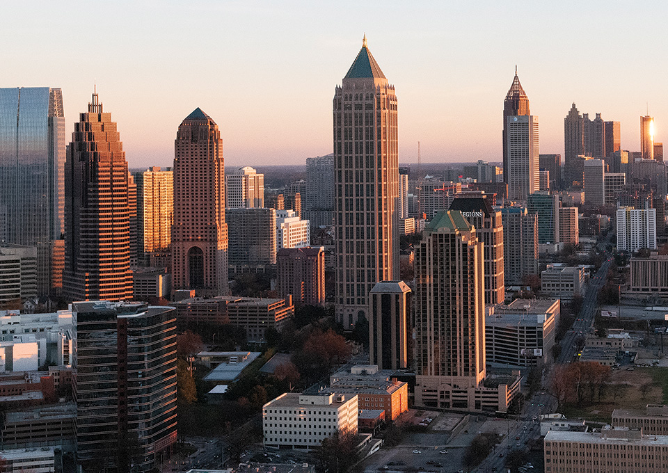 aerial view of Midtown and Downtown Atlanta